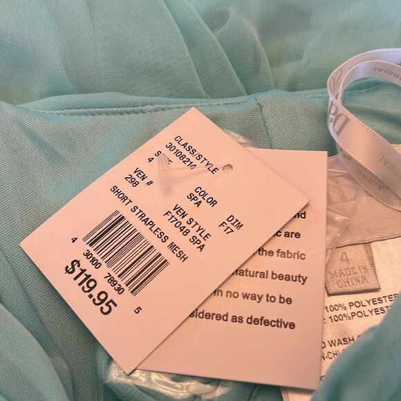 David’s Bridal Aqua Short Flowy Strapless Mesh Dress Size 4 New - Picture 8 of 8